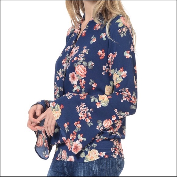 Bellini “Navy Floral Surplice Top” - Picture 2 of 4